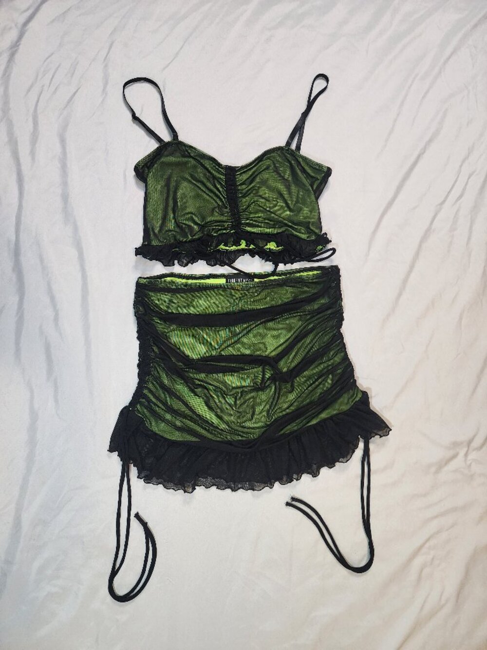Dolls Kill Current Mood Emerald Vulgar Vice Mesh Set Size L Y2K Goth Green